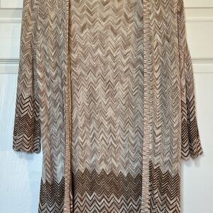 Chico's Chevron Open Cardigan in Brown and Cream